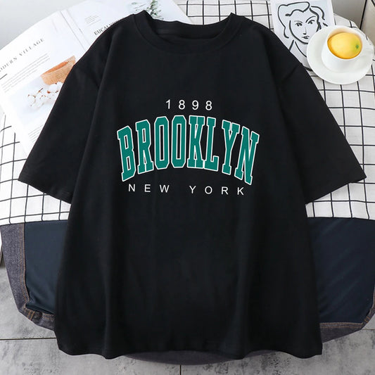 1898 Brooklyn New York Letter Printed Cotton T Shirts For Man Personality Street Hip Hop Clothing Oversize All-math Mens Tops