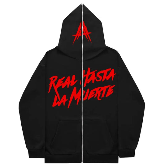 AA Real Hasta La Muerte Full Face Zipper Men's Hoodies Sweatshirt Unisex Inner Fleece Women‘s Streetwear Tops Coat