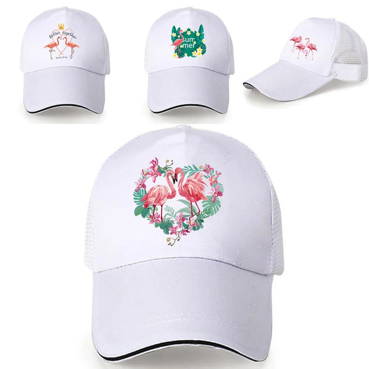 Breathable Mesh Caps Hip Hop Baseball Hats Sun Cap Adjustable UV Protection Snapback Hats Women Men Trucker Cap Flamingo Pattern