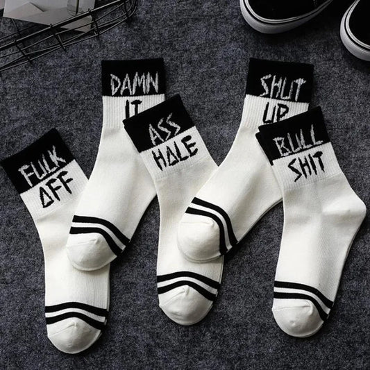 Autumn Winter Unisex Cool Funny Women Cotton Sexy Socks English Letter Street Fashion Men's Cotton Sox Women's Ins Socks Hot Pop